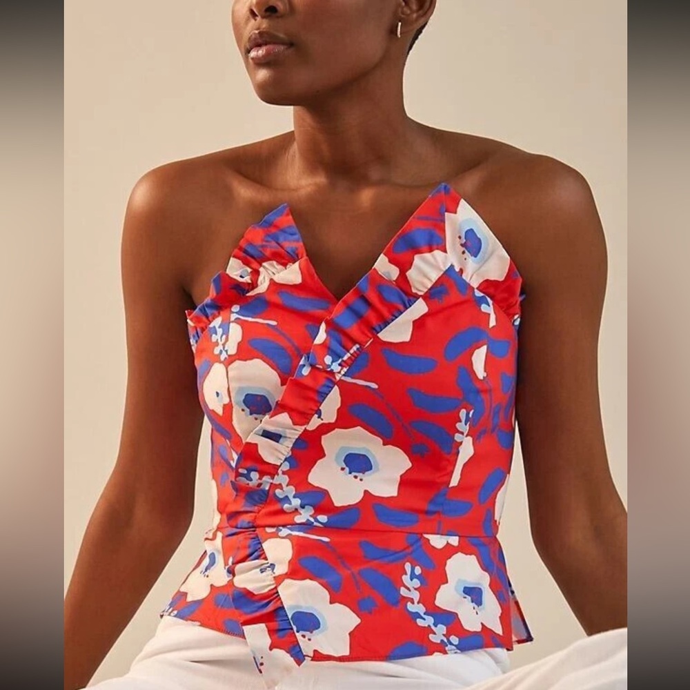 NWT Anthropologie Hutch Strapless Floral Red, White and Blue Women's Top‎